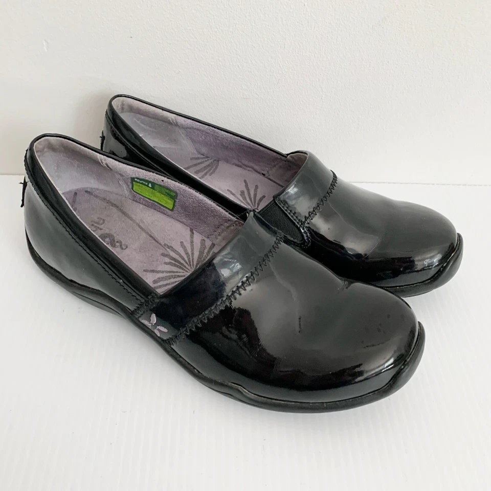 Ahnu Jackie 漆皮黑色休闲一脚蹬乐福鞋 6.5 码 — 第 1/4 张图片