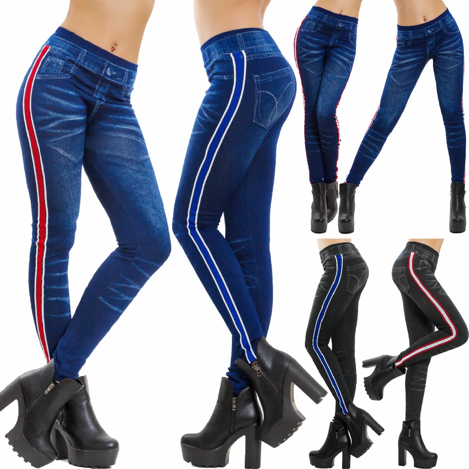 Femme Leggings Jeans Effet en Pantalon Moulant à Rayures Fuseaux Toocool F412 - Photo 1/1