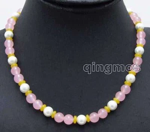 OFERTA Pequeño 8mm Rosa Redondo Jade y Mar Blanco Caparazón Perla 17" Collar-nec6036 - Imagen 1 de 4