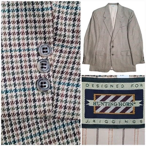 Vintage Mens Blazer Sport Coat Two Button Houndstooth Jacket 42R Silk Wool Suit - Picture 1 of 11