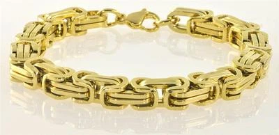Brazalete muscular bizantino de acero inoxidable enchapado en oro amarillo de 18 quilates para hombre de 8,5" Foto 1 de 2