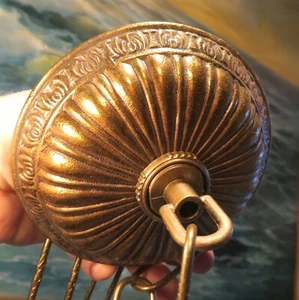 Vintage Gilt Brass Bronze Ceiling Canopy Chain Lamp Chandelier Part Spain Patina - Picture 1 of 8