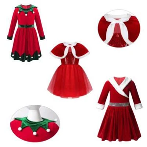 Girls Christmas Santa Claus Dress Kid Xmas Cosplay Outfit Velvet Fancy Costume - Picture 1 of 20