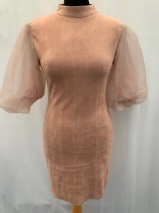 High Neck Dress AX size 10 beige suede touch polyester blend womens - Picture 1 of 8