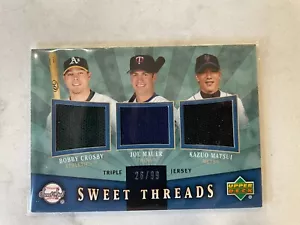 2004 Sweet Spot Triple Game Used Jersey Relic Mauer Matsui Crosby HOF /99 - Picture 1 of 2