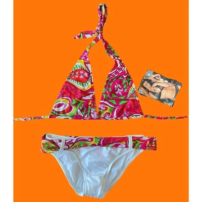 Bikini vintage años 00 groovy psicodélico estampado paisley y2k tiro bajo M nuevo con etiquetas Foto 1 de 4