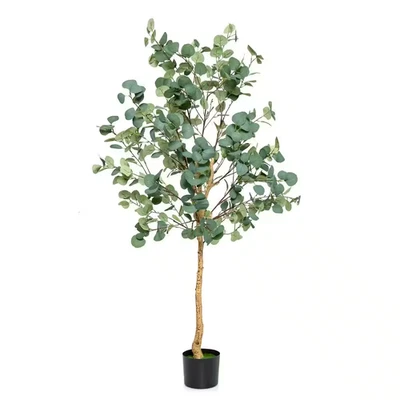 5,5 pies Árbol de eucalipto artificial plantas falsas altas en maceta con dolla plateada 517 Foto 1 de 4