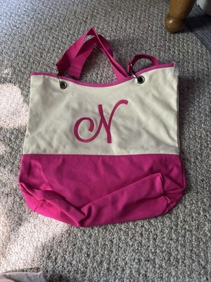 NUEVO Bolso de Hombro Thirty-One de Lona Crew Carry-Todo U R U Natural y Rosa Foto 1 de 3