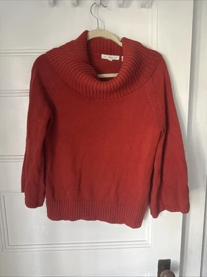 Women's Cable Knit Turtleneck Sweater Pullover Style Red/Orange - Image 1 of 4