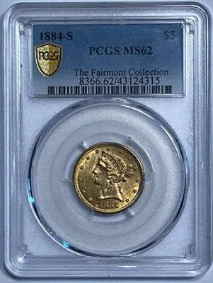1884-S US $5 Gold Liberty Head Half Eagle Coin PCGS MS 62 - Image 1 of 4