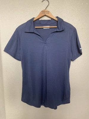 Columbia Mujeres Azul Pin Rayas Cuello Polo Senderismo Golf Grande Foto 1 de 4
