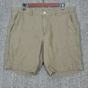 Porter & Ash Shorts Mens 36 Olive Drab Green 100% Linen Chino Casual Preppy - Picture 1 of 13