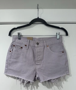 Levis 501 Denim Shorts Womens 25 Purple Button Fly Boho Chic Festival Raw Hem - Picture 1 of 13