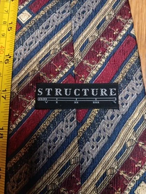 Vintage STRUCTURE Silk Tie Red Blue Gold Architecture Design USA Nade VTG Neckti - Image 1 of 4