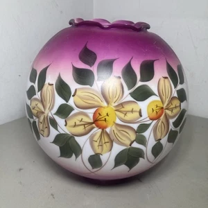 Antique Hand Painted Hurricane Lamp Shade, Globe Large 10” Tall 4” Fitter Purple - Picture 1 of 9