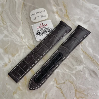 ¡Correa de reloj Omega Speedmaster genuina gris lado de la luna 21 mm de cuero desplegable! Foto 1 de 4