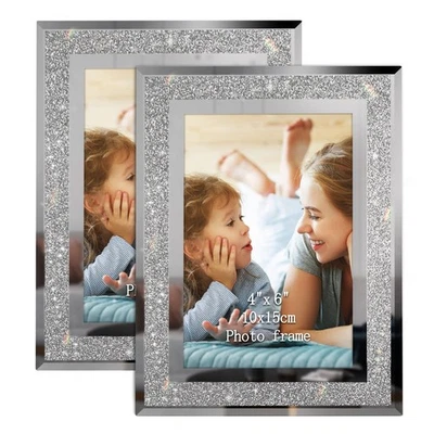4x6 Picture Frame Sparkle Glass Photo Frames Set for Tabletop, 2 Pack - Image 1 of 4