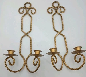 Apliques de pared colgantes de vela cuerda retorcida dorada de colección Hollywood Regency MCM ornamentados - Imagen 1 de 5