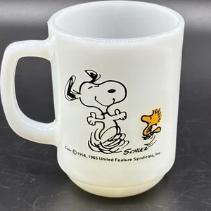 Fire King Snoopy Peanuts Mug Woodstock 1965 Life is Pure Joy Anchor Hocking Vtg - Picture 1 of 12