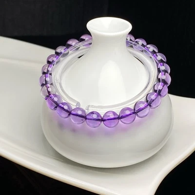 7.8mm Natural Purple Crystal hair Rutilated Quartz Crystal Beads Bracelet - Image 1 of 4