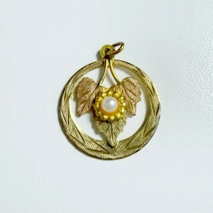 Landstrom 10k 12k Black Hills Gold Cultured Pearl Women's Necklace Leaf Pendant - Picture 1 of 8