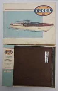 Vintage Fossil Mens Genuine Leather Tri-Fold Wallet Brown New In Box - Picture 1 of 19