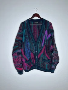 Vintage Coogi Cardigan Mens Multicolor Textured Aztec Patchwork  - Picture 1 of 7