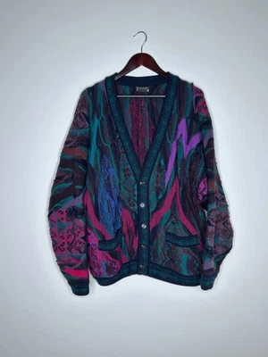 Vintage Coogi Cardigan Mens Multicolor Textured Aztec Patchwork  - Image 1 of 4