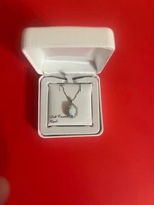 Damen Sterlingsilber Kristall Opal weißer Saphir Anhänger Halskette 18" Neu im Karton - Bild 1 von 1