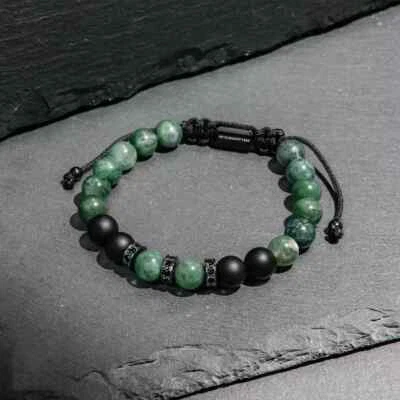 Pulsera elástica de la suerte de protección con cuentas de ónix negro jade natural para hombre Foto 1 de 3