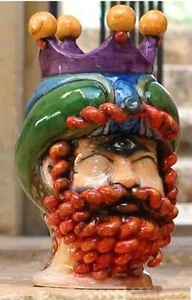 Ornamento testa di Polifemo in ceramica siciliana vaso fatto a mano in Italia - Imagen 1 de 10