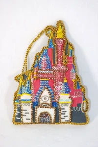 Disney World Cinderella Castle Beaded Fabric Ornament Disneyland Parks 5'' NEW - Picture 1 of 6