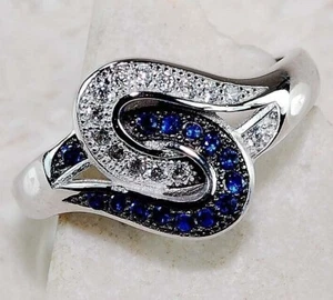 Ring 1 kt behandelter blauer Saphir & weißer Topas 925 Sterlingsilber Größe 8 & 3-3 - Bild 1 von 2
