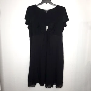 R&M Richards SZ 18 Black Dress Crystal Evening Wedding Flowy Midi Flutter Sleeve - Picture 1 of 13