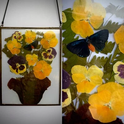 Прессованная фиолетовая рамка, искусство высушенных цветов, декор из подвесного стекла, сохраните букеты - Изображение 1 из 4