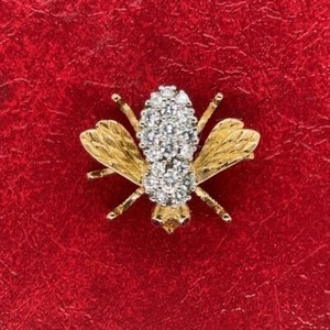 HERBERT ROSENTHAL 18K Gold Diamond & Ruby Bee Pin Brooch Or Pendant - Picture 1 of 10