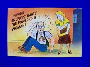 The Power Of A Woman Comical Colorful Postcard Very Good Condition - Picture 1 of 2
