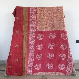 Manta acolchada de algodón hecha a mano Kantha doble india vintage Gudari - Imagen 1 de 4
