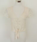 Anthropologie Womens S Cry Baby Blouse Romantic Cropped Tie Waist Lace Sleeve