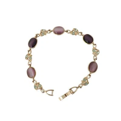 Brazalete Púrpura Amatista Verde Peridoto Floral Biselado Piedras Preciosas Tono Dorado Estate  Foto 1 de 4