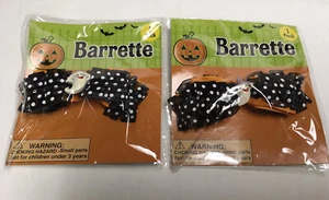 Lot of 2  barrettes Halloween Ghost / Black & white Polka dots 4" X 1"  NIP - Picture 1 of 3
