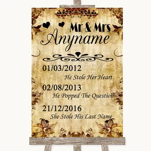 Autumn Vintage Important Special Dates Personalised Wedding Sign - Picture 1 of 8