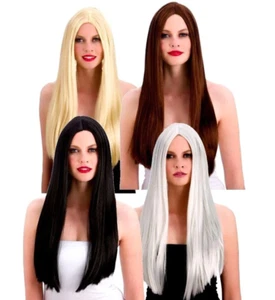24" Long Straight Wig Ladies Fancy Dress Accessory Black Blonde Brown Deluxe Wig - Picture 1 of 5