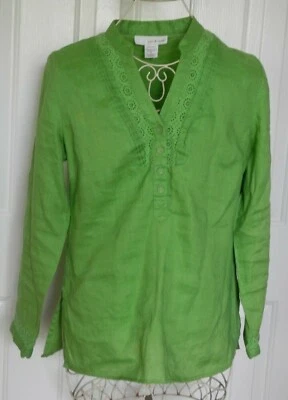 Nuevo Para Mujer LUCY & LAUREN 100% Lino Verde Camisa Top Blusa Túnica S Foto 1 de 3