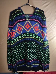 Ralph Lauren Neon übergroßer Kapuzenpullover nordisches Thema mit Bommel Bommel Top Gr. M - Bild 1 von 6