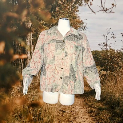 CJ BANKS Printed BROWN RED Corduory Jacket FLORAL Long Sleeve PLUS Sz 0X Women's - Image 1 of 4