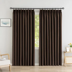 Pinch Pleat Curtain 54W X 96L Inches with Tieback, Faux Linen Total Blackout The - Picture 1 of 7