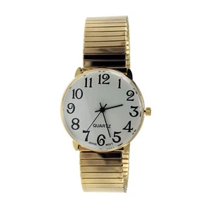 Unisex Easy to Read Dial Watch Round Face Gold Expansion Band White Dial - Picture 1 of 3