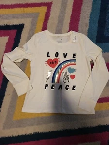 Girls L(10/12) So Favorite Boxy Tee "Love And Peace" Long Sleeve Shirt Metallic - Picture 1 of 7