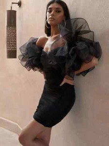Elegante Vestido De Mujer Corto Mini Negro Con Volantes Elegante 4440 - Imagen 1 de 3